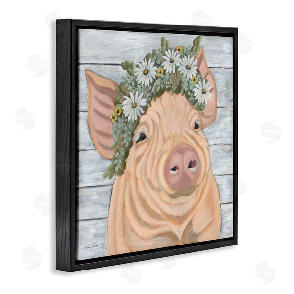 Stupell Industries Ashley Justice | Happy Pig Daisy Blossom Crown Wall Art