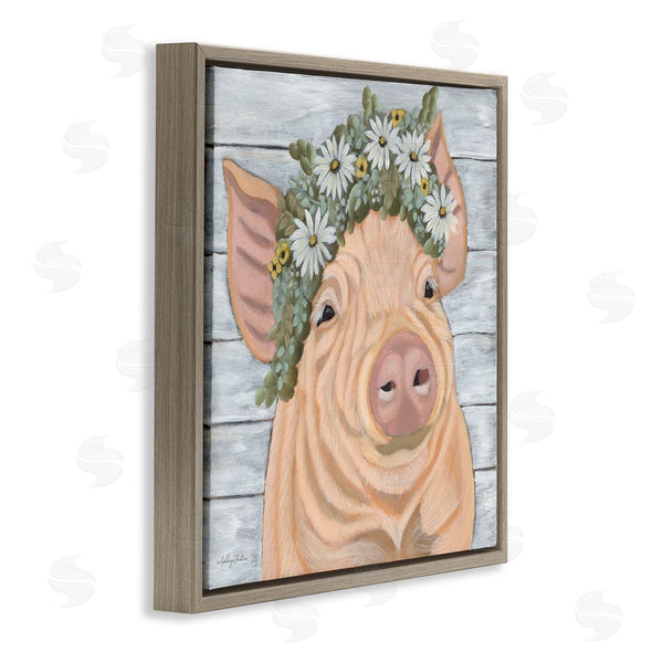 Stupell Industries Ashley Justice | Happy Pig Daisy Blossom Crown Wall Art