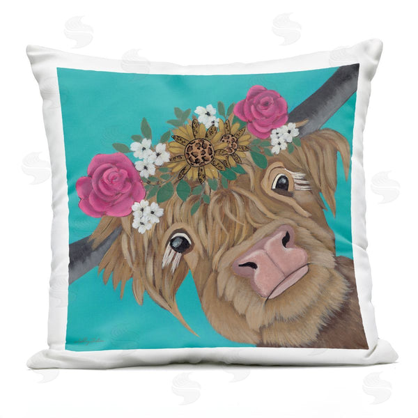 Stupell Industries Ashley Justice | Joyful Cattle With Flower Crown Printed Throw Pillow