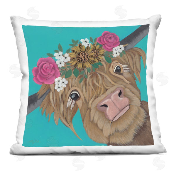 stupell industries Ashley Justice | Joyful Cattle with Flower Crown Printed Throw Pillow