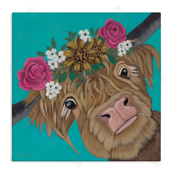 stupell industries Ashley Justice | Joyful Cattle with Flower Crown