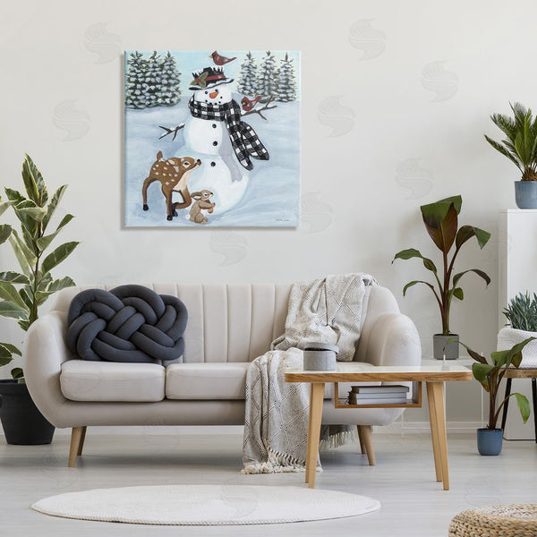 Stupell Industries Ashley Justice | Niveous Snowman Trees Scenery Winter Animals Frolicking Wall Art