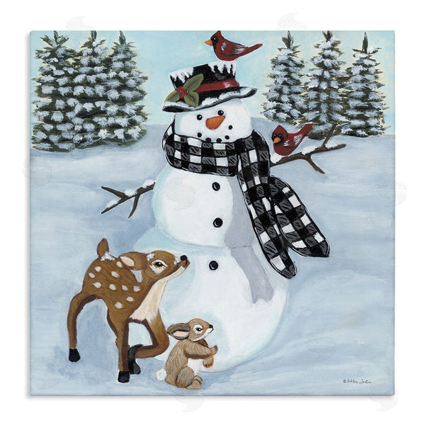 stupell industries Ashley Justice | Niveous Snowman Trees Scenery Winter Animals Frolicking Wall Art