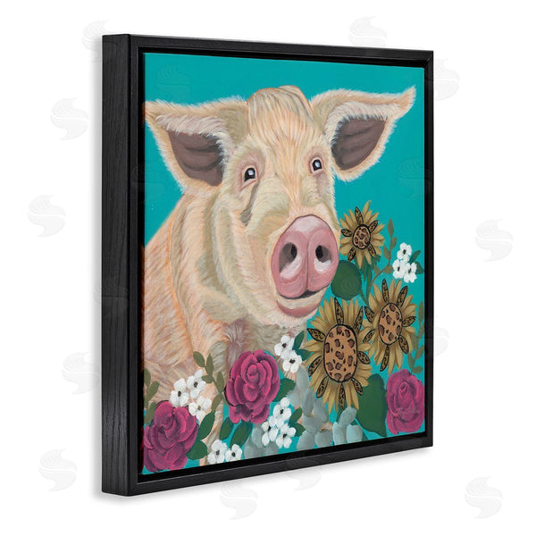 Stupell Industries Ashley Justice | Pig Portrait With Purple Flowers