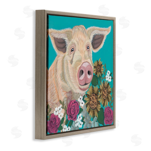 Stupell Industries Ashley Justice | Pig Portrait With Purple Flowers