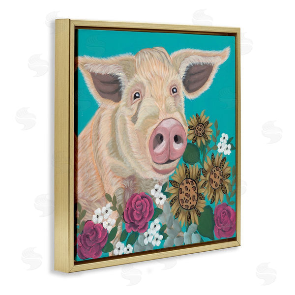 Stupell Industries Ashley Justice | Pig Portrait With Purple Flowers