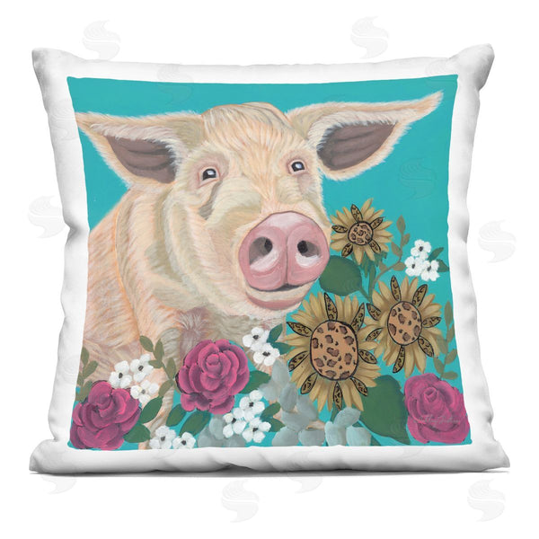 stupell industries Ashley Justice | Pig Portrait with Purple Flowers Printed Throw Pillow