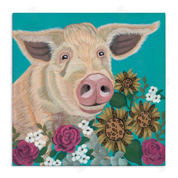 stupell industries Ashley Justice | Pig Portrait with Purple Flowers