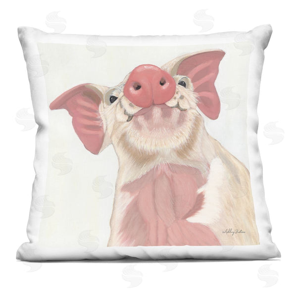 stupell industries Ashley Justice | Pink Pig Snout Adorable Farm Hog Animal Printed Throw Pillow