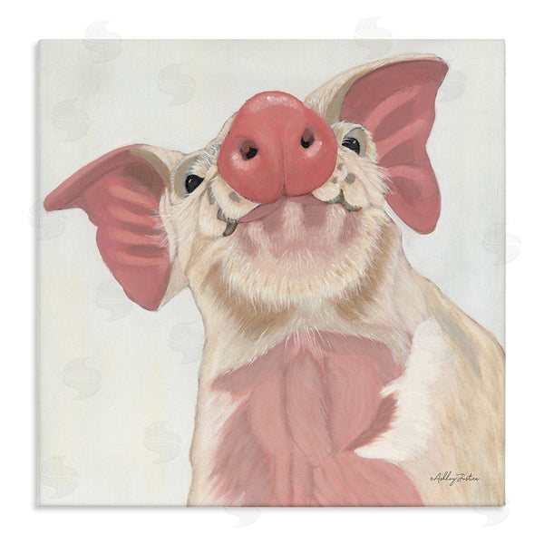 stupell industries Ashley Justice | Pink Pig Snout Adorable Farm Hog Painting Wall Art
