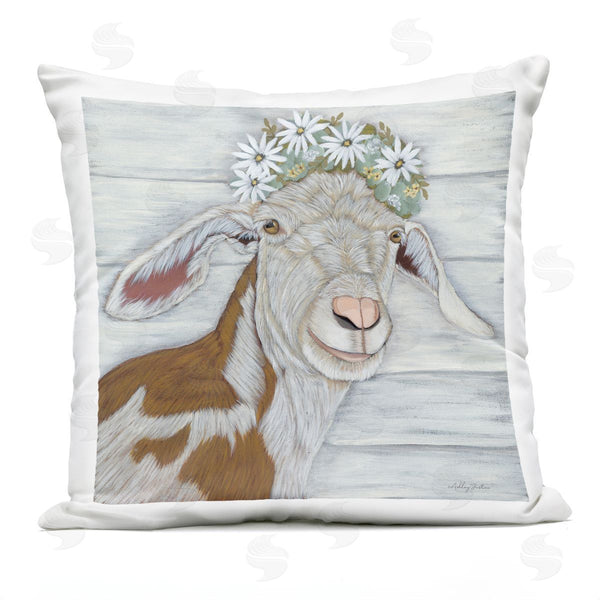 Stupell Industries Ashley Justice | Rustic Goat White Daisies Printed Throw Pillow