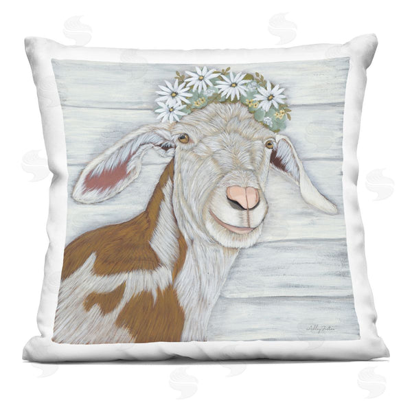 stupell industries Ashley Justice | Rustic Goat White Daisies Printed Throw Pillow