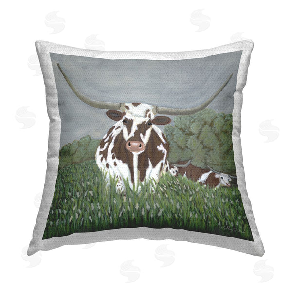 Stupell Industries Ashley Justice | Spotted Longhorn In Nature Printed Throw Pillow