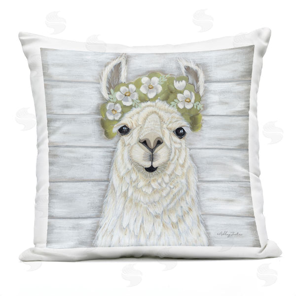 Stupell Industries Ashley Justice | White Country Llama Happy Smile Printed Throw Pillow