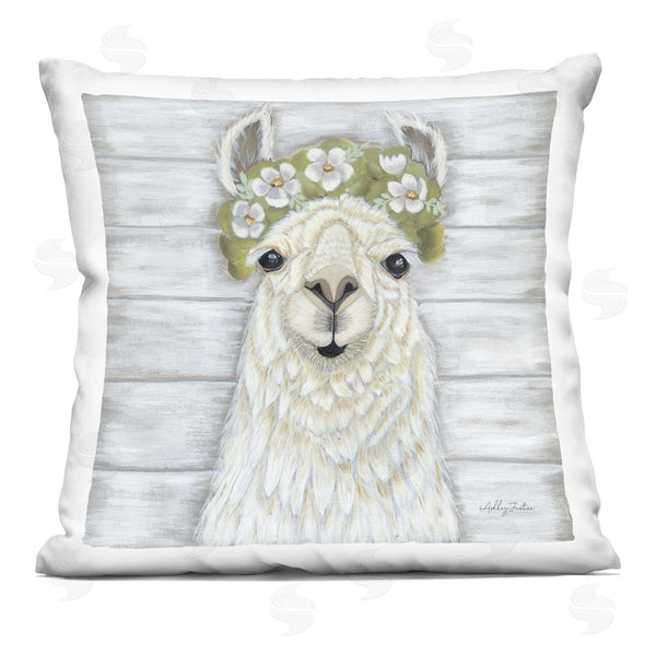 stupell industries Ashley Justice | White Country Llama Happy Smile Printed Throw Pillow