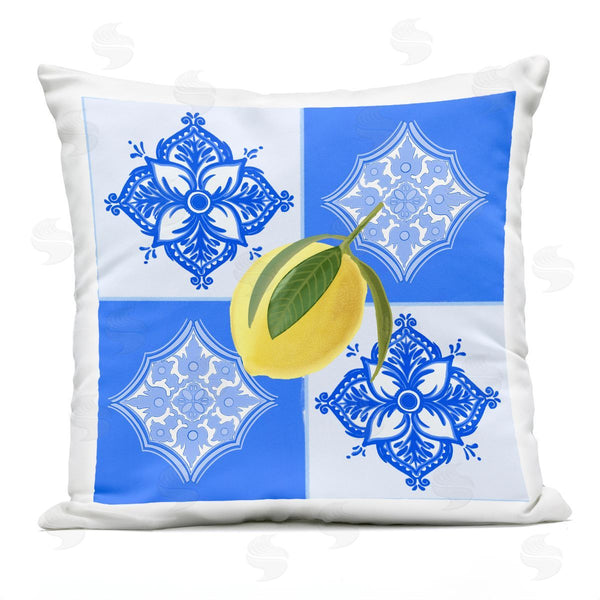 Stupell Industries Ashley Singleton | Lemon Over Geometric Tiles Printed Throw Pillow
