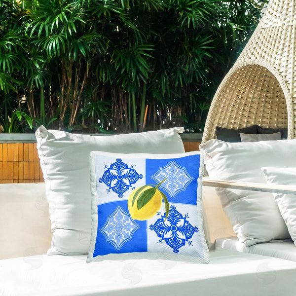 Stupell Industries Ashley Singleton | Lemon Over Geometric Tiles Printed Throw Pillow