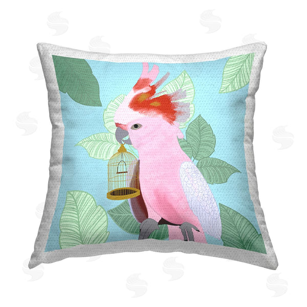 Stupell Industries Ashley Singleton | Pink Cockatoo With Leaves Printed Throw Pillow