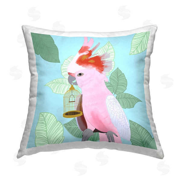 stupell industries Ashley Singleton | Pink Cockatoo with Leaves Printed Throw Pillow