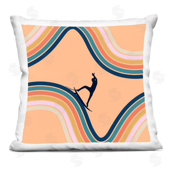 stupell industries Ashley Singleton | Retro Surfer Riding Wave Printed Throw Pillow
