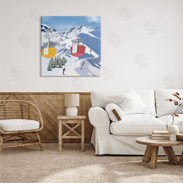 Stupell Industries Ashley Singleton | Ski Life Shuttle Snowy Mountain Landscape Snowboard Athlete Wall Art