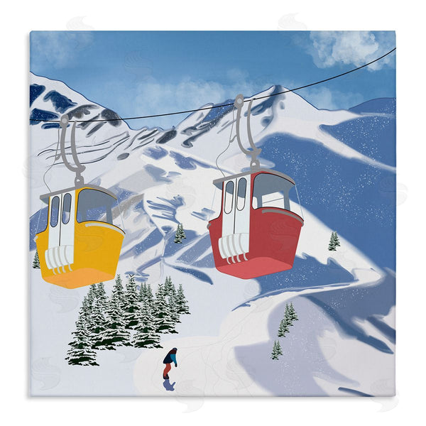 stupell industries Ashley Singleton | Ski Life Shuttle Snowy Mountain Landscape Snowboard Athlete Wall Art