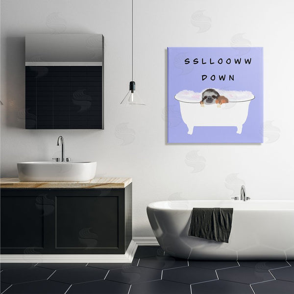 Stupell Industries Ashley Singleton | Slow Down Baby Sloth Bubble Bath Lavender Purple Wall Art