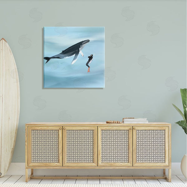 Stupell Industries Ashley Singleton | Underwater Scuba Diver & Whale Friends Wall Art