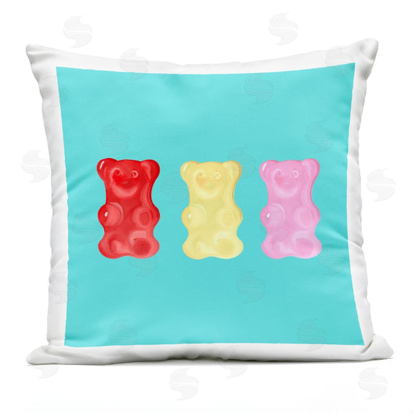 Stupell Industries Ashley Singleton | Vibrant Gummy Bear Candy Turquoise Background Printed Throw Pillow