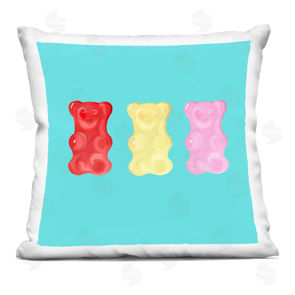 stupell industries Ashley Singleton | Vibrant Gummy Bear Candy Turquoise Background Printed Throw Pillow