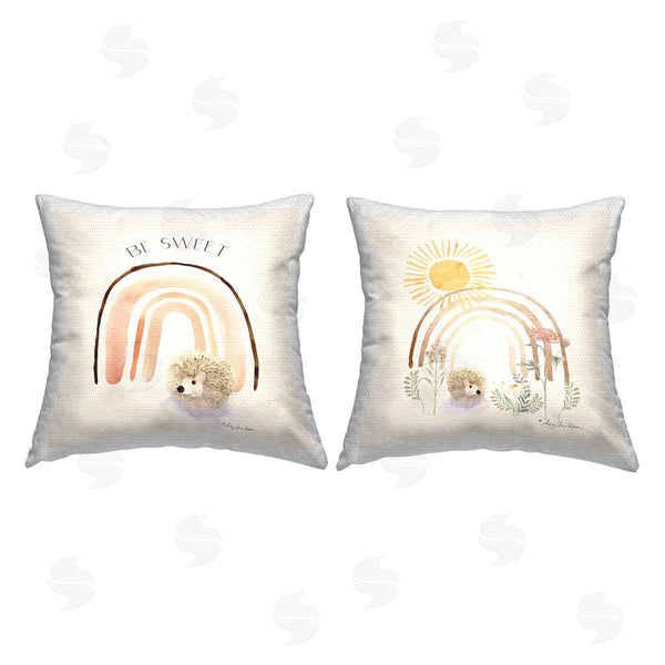 Stupell Industries Audrey Jeanne Roberts | Be Sweet Hedgehog Nature Rainbows Printed Throw Pillow Set