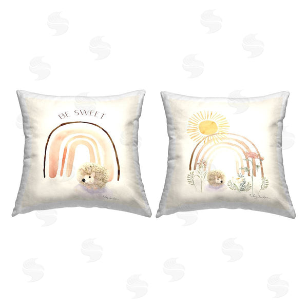 stupell industries Audrey Jeanne Roberts | Be Sweet Hedgehog Nature Rainbows Printed Throw Pillow Set