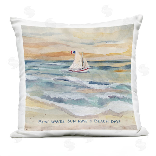 Stupell Industries Audrey Jeanne Roberts | Boat Waves Sun Rays Beach Days Printed Throw Pillow