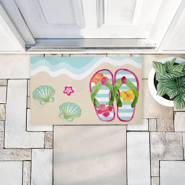 Stupell Industries Audrey Jeanne Roberts | Flip Flops On Beach Shore Non-Woven Door Mat