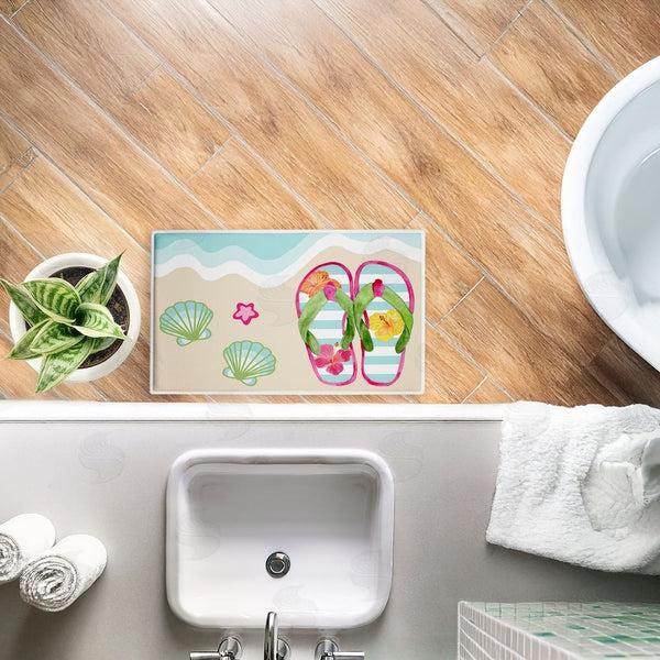 Stupell Industries Audrey Jeanne Roberts | Flip Flops On Beach Shore Plush Bath Mat
