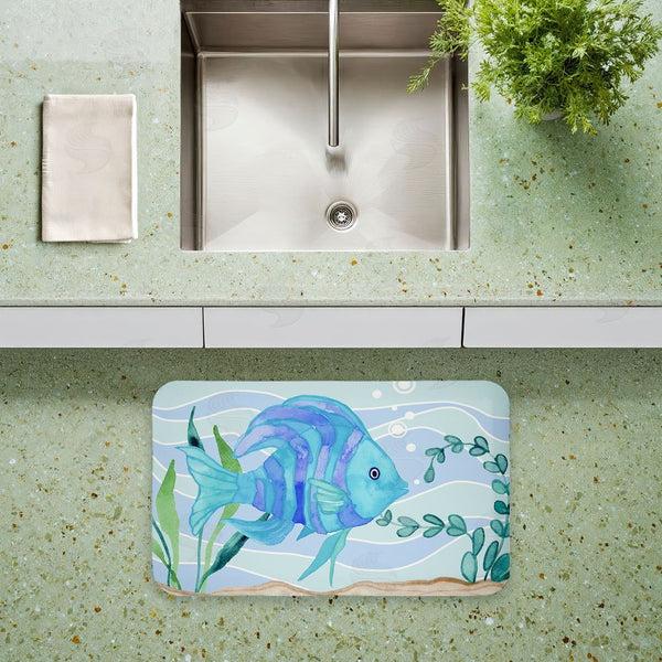 Stupell Industries Audrey Jeanne Roberts | Fun Blue Fish Underwater Anti-Fatigue Mat