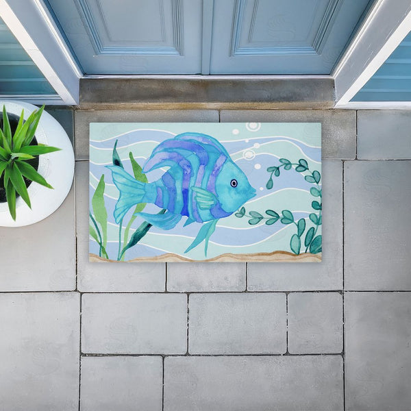 Stupell Industries Audrey Jeanne Roberts | Fun Blue Fish Underwater Non-Woven Door Mat