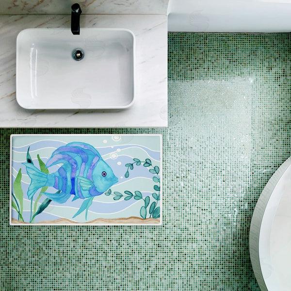 Stupell Industries Audrey Jeanne Roberts | Fun Blue Fish Underwater Plush Bath Mat