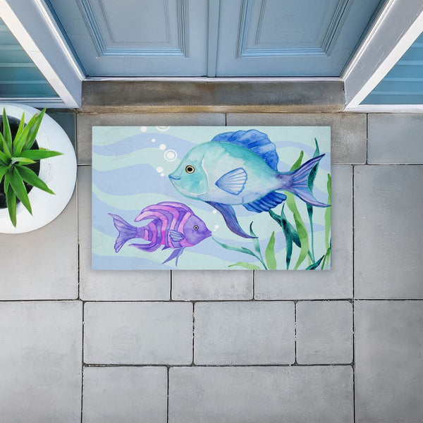 Stupell Industries Audrey Jeanne Roberts | Fun Fish Blue & Purple Non-Woven Door Mat