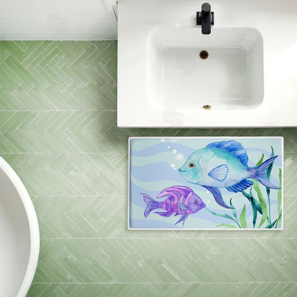 Stupell Industries Audrey Jeanne Roberts | Fun Fish Blue & Purple Plush Bath Mat