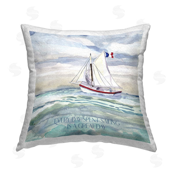 Stupell Industries Audrey Jeanne Roberts | Great Day Sailing Phrase Printed Throw Pillow