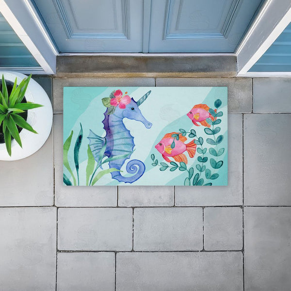 Stupell Industries Audrey Jeanne Roberts | Horned Seahorse & Fish Non-Woven Door Mat
