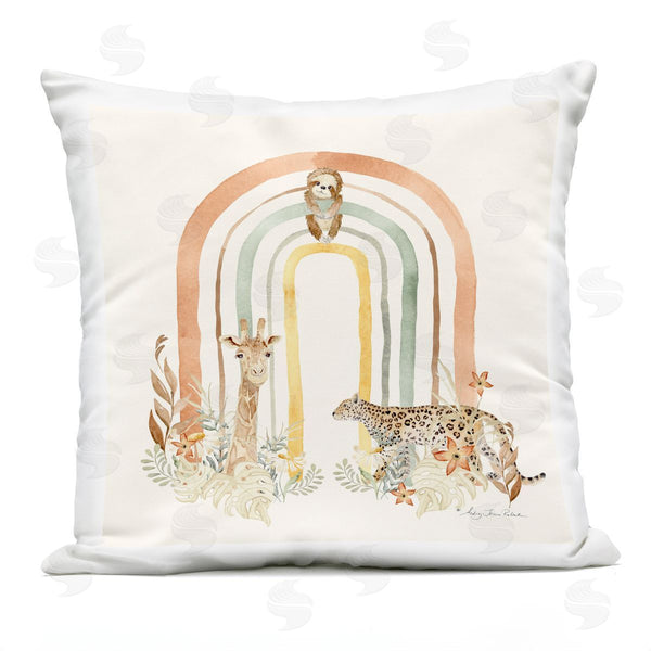 Stupell Industries Audrey Jeanne Roberts | Jungle Animals Soft Rainbow Printed Throw Pillow