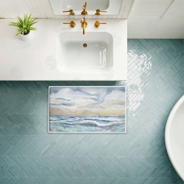 Stupell Industries Audrey Jeanne Roberts | Tranquil Watercolor Waves Plush Bath Mat
