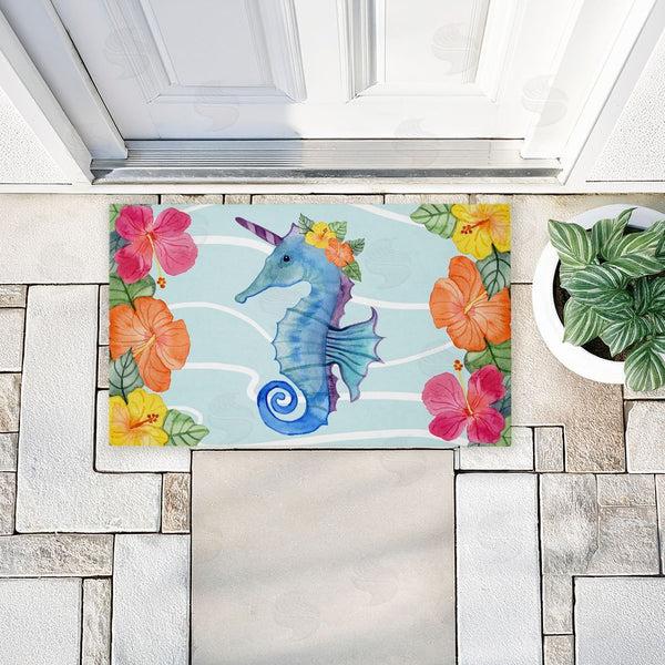 Stupell Industries Audrey Jeanne Roberts | Unicorn Seahorse & Hibiscus Non-Woven Door Mat