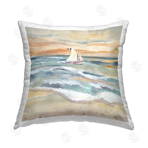 stupell industries Audrey Jeanne Roberts | Watercolor Boat Beach View Printed Throw Pillow