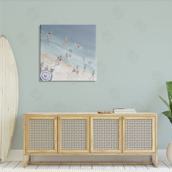 Stupell Industries Avery Tillmon | Muted Blue Aerial Beach Scene Ocean Coast Crowd Wall Art