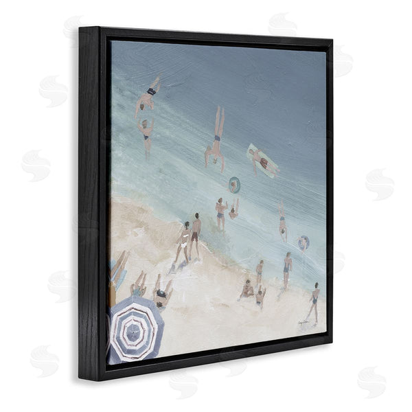 Stupell Industries Avery Tillmon | Muted Blue Aerial Beach Scene Ocean Coast Crowd Wall Art