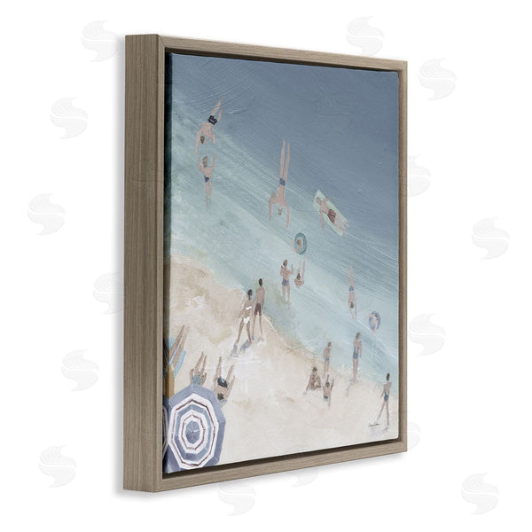 Stupell Industries Avery Tillmon | Muted Blue Aerial Beach Scene Ocean Coast Crowd Wall Art