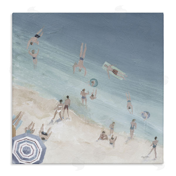 stupell industries Avery Tillmon | Muted Blue Aerial Beach Scene Ocean Coast Crowd Wall Art